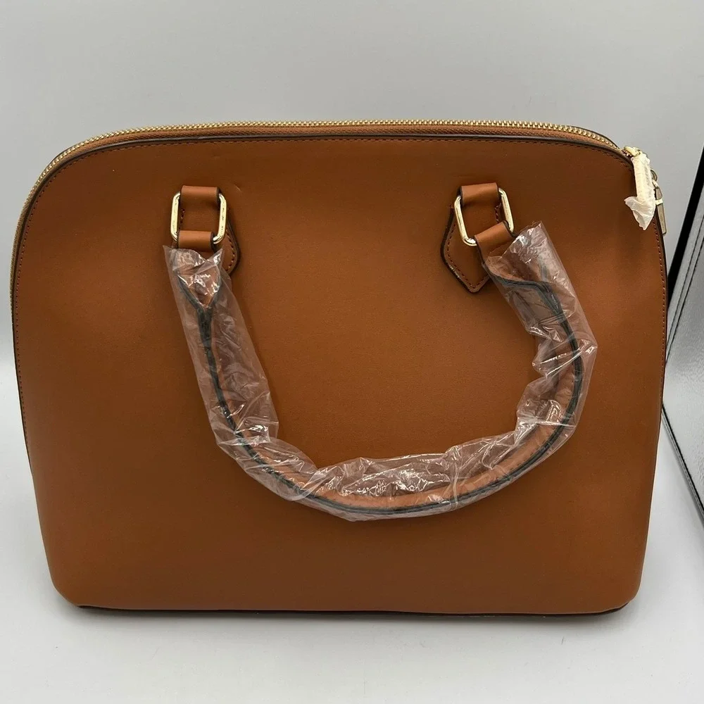 Ellen Tracy Nova Dome Satchel Womens OS Cognac NWT ETH1087 Faux Leather Bag